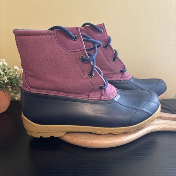 Sperry Port Boot Girls Purple Duck Rain Boot Rubber Flat Socks Size 5M Preowned - Picture 10 of 16